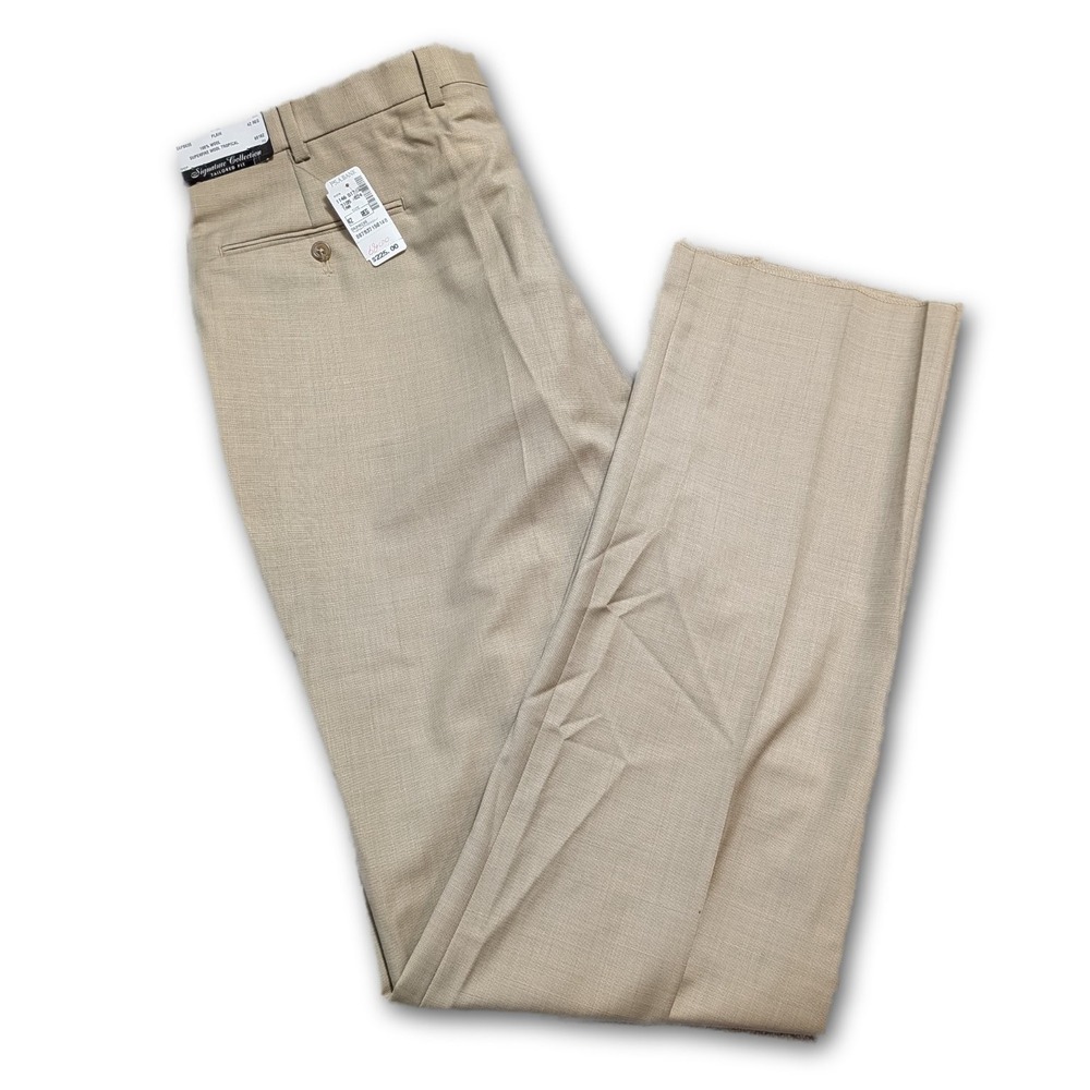 Jos A Bank Signature Collection Mens Pants PLAIN Tan 42R 42xUNF Tailored Fit 42